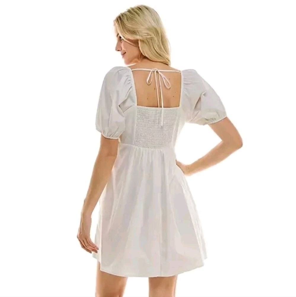 Draper James White Puff Sleeve Smocked Tie Back Dress Square Neck Bridal Party S
